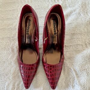 Dollhouse Red Crocodile Pattern Heels
